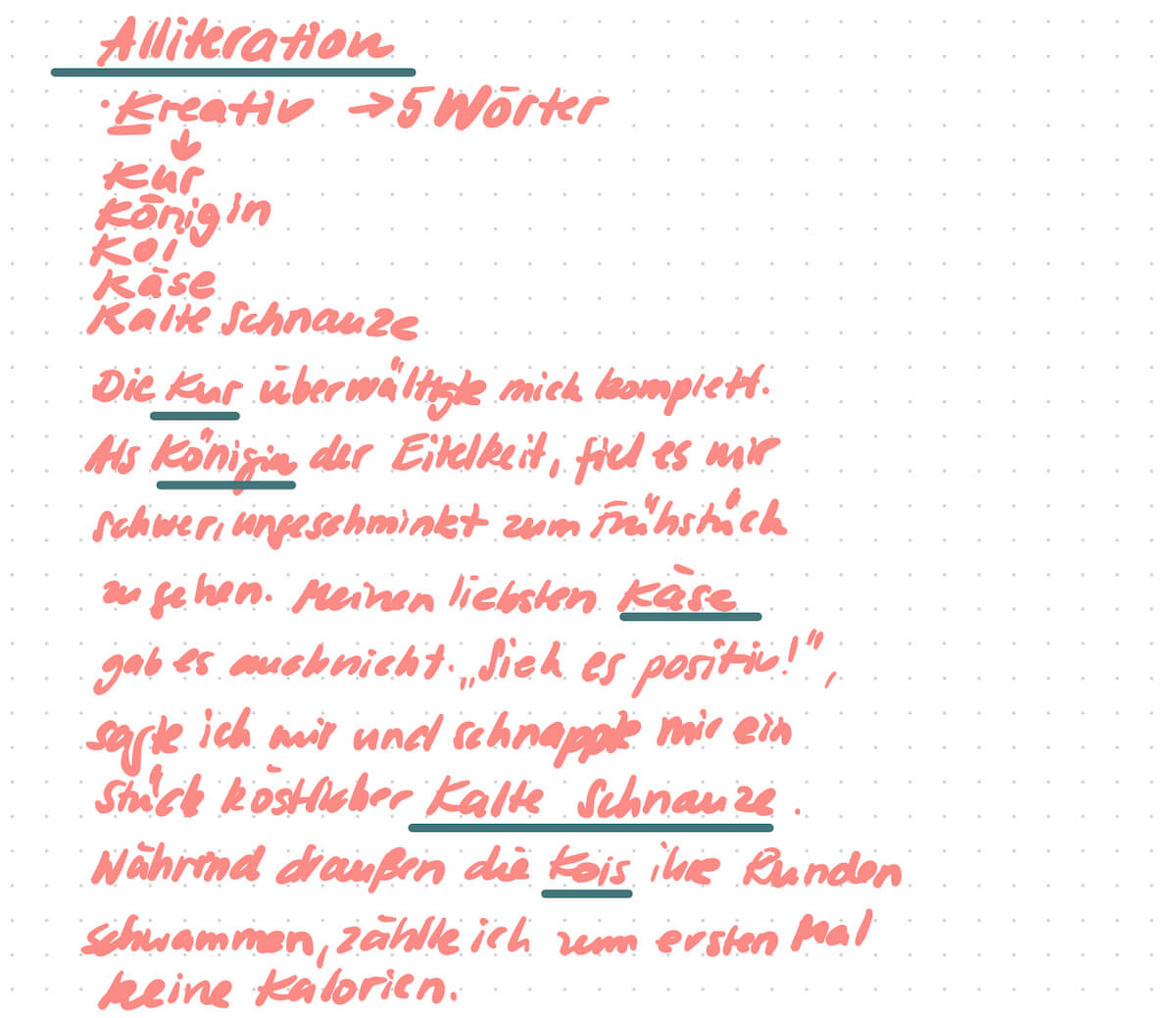 Alliteration - 5 Wörter mit demselben Anfangsbuchstaben in einen Text verwandeln (kreative Aufwärmübung) - sarah-depold.de