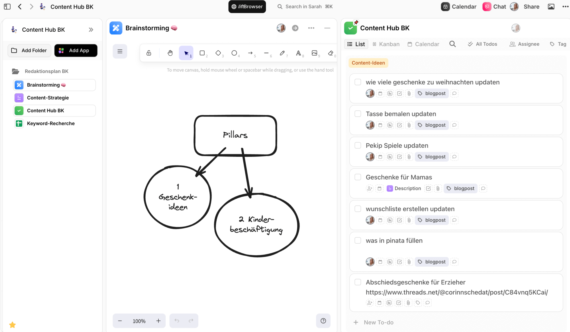 Content-Plan mit Brainstorming in Lift OS