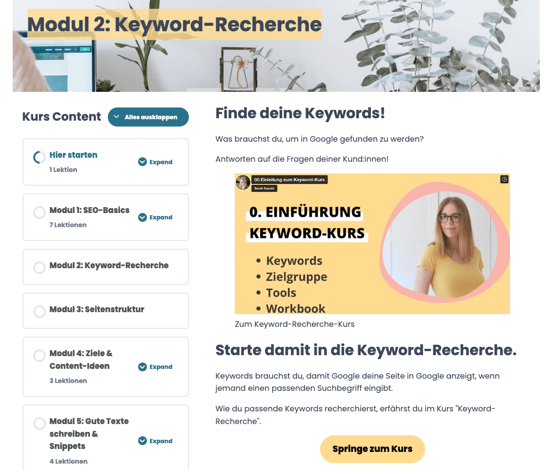 Einblick in den SEO-Kurs SEO für Starter