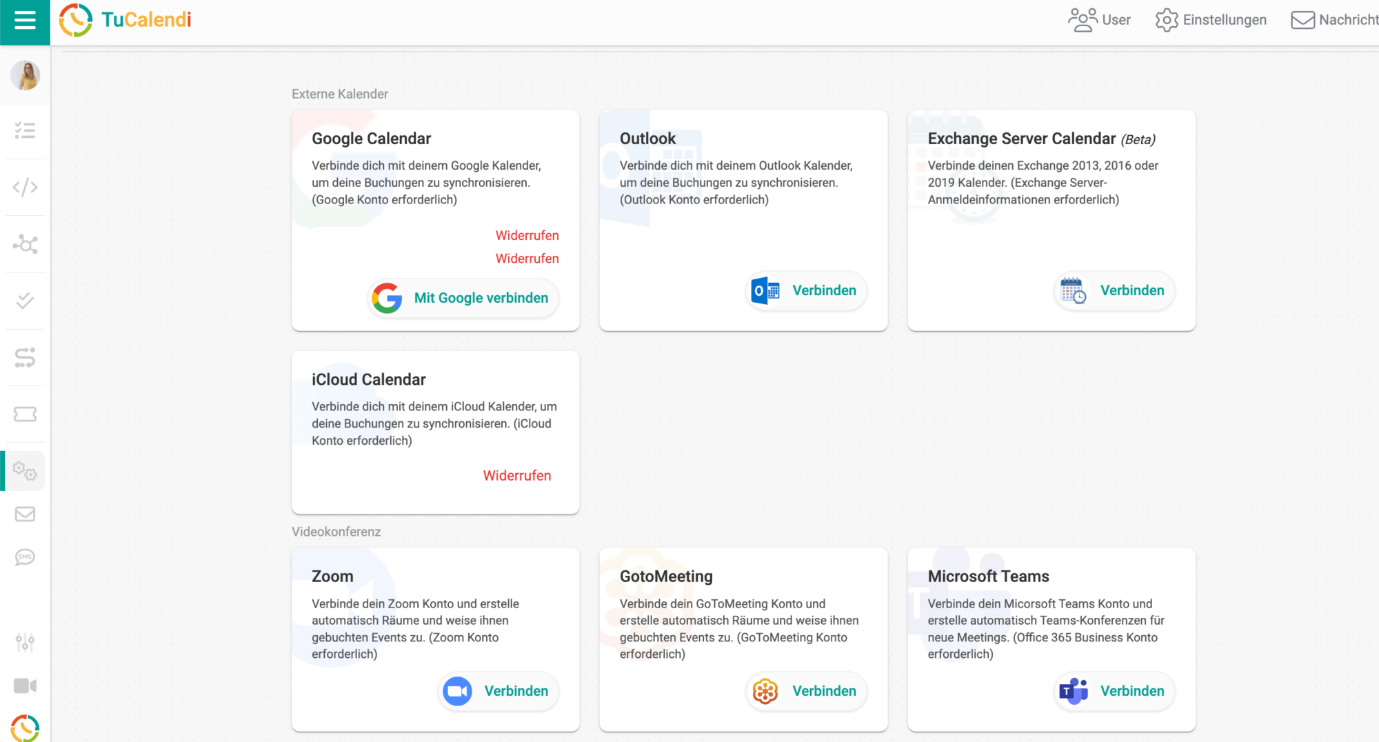Externe Kalender und Videokonferenz-Tools mit TuCalendi verbinden