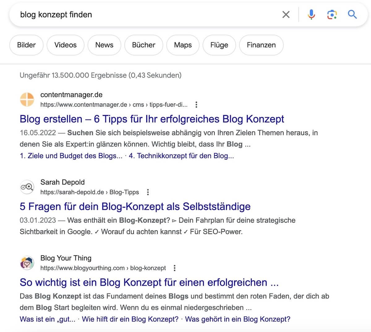 Suchergebnis zum Blog-Konzept: Top 3 Ergebnisse sind Expertinnen + Agentur, kein Bauchladen! - sarah-depold.de