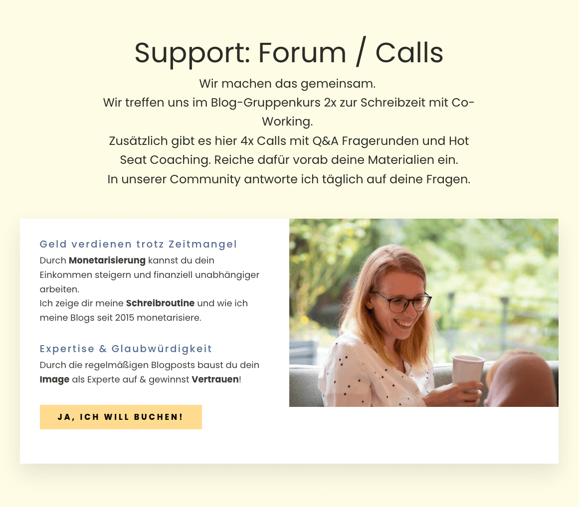 Support live und im Forum - Blog-Gruppenkurs - Sarah Depold